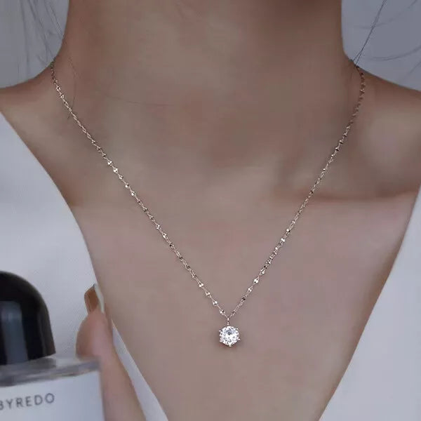 925 Silver Filled Round Crystal Pendant Chain Necklace Womens Jewellery Choker