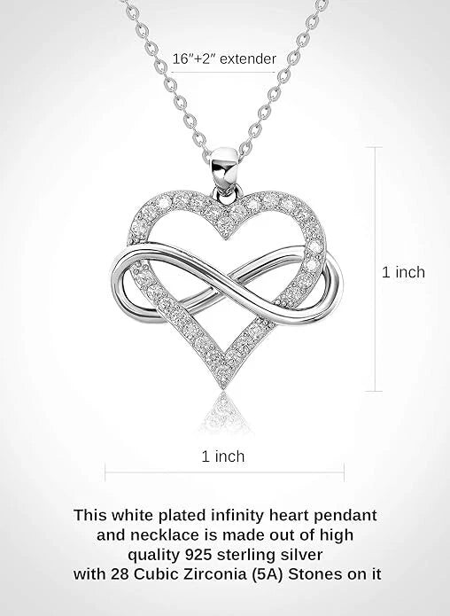 Infinity Heart Necklace for Women 925 Sterling Silver with Cubic Zirconia Stones