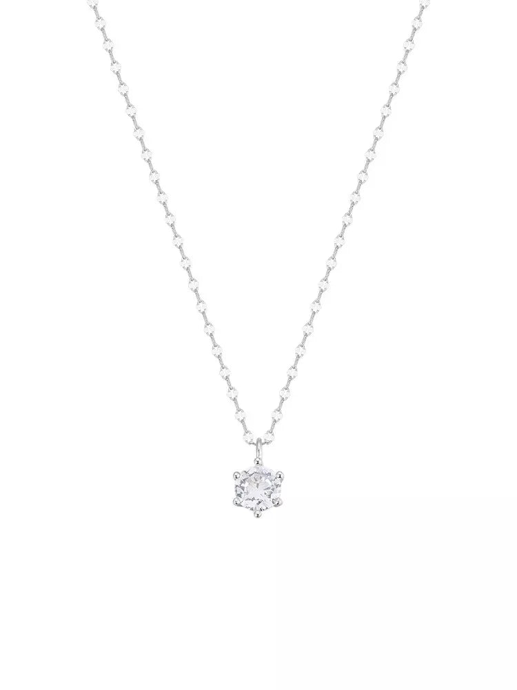 925 Silver Filled Round Crystal Pendant Chain Necklace Womens Jewellery Choker
