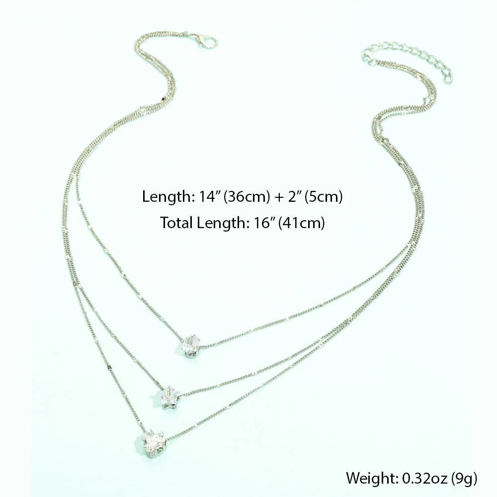 Women's Gold-Toned Multi-Layered Necklace - Crystal Zircon Accents, 16"