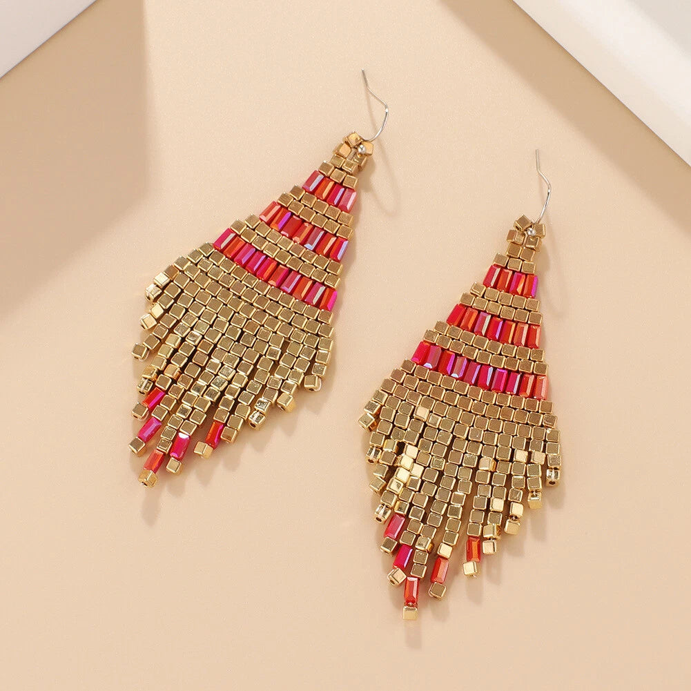 BOHO Seeds Beaded Earrings Fringe Tassel Bohemian Dangle Drop Handmade Jewelry