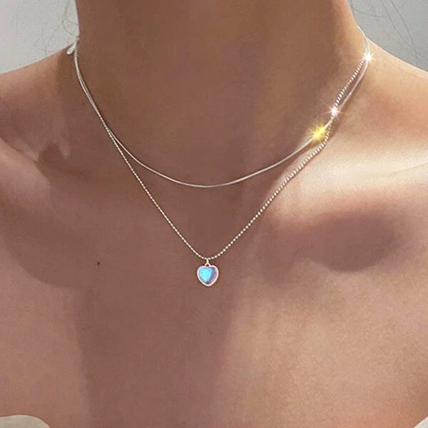 925 Silver Filled Heart Moonstone Pendant Chain Necklace Womens Jewellery Choker