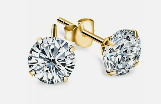 14K Yellow Gold Cubic Zirconia Round Stud Push Back Earrings 4 Kids Women & Men