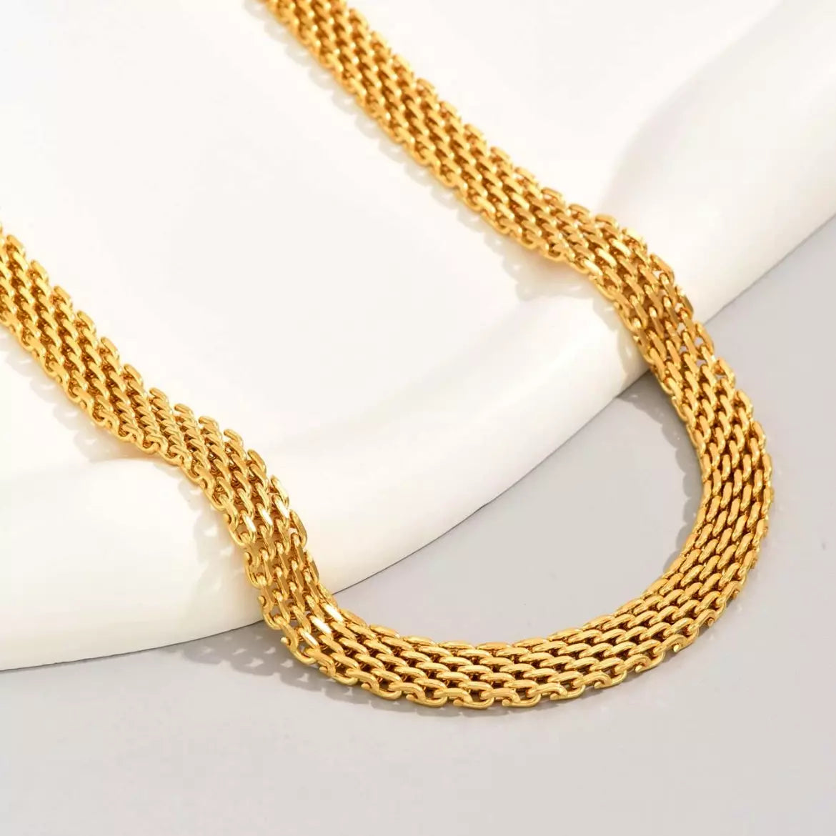 Women's Necklace Chunky 18K Gold Plated Stainless Steel Mesh Chain Fashion Jewel