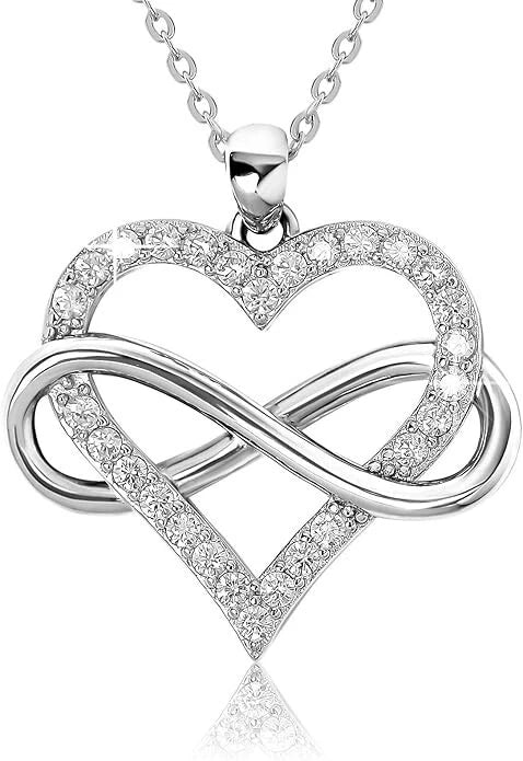 Infinity Heart Necklace for Women 925 Sterling Silver with Cubic Zirconia Stones