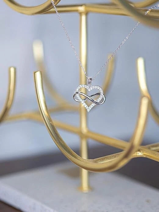 Infinity Heart Necklace for Women 925 Sterling Silver with Cubic Zirconia Stones