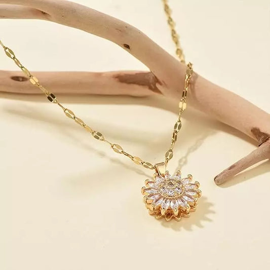 Women Sunflower Fidget Necklace Pendant Rotating Heart Necklace Spinning Crystal