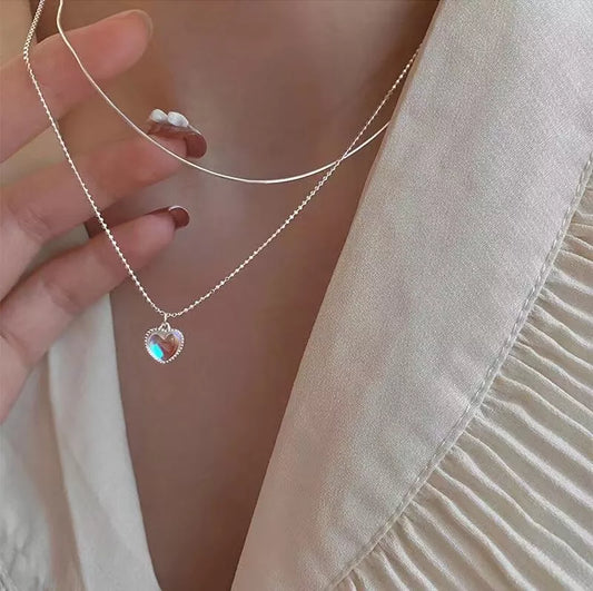 925 Silver Filled Heart Moonstone Pendant Chain Necklace Womens Jewellery Choker