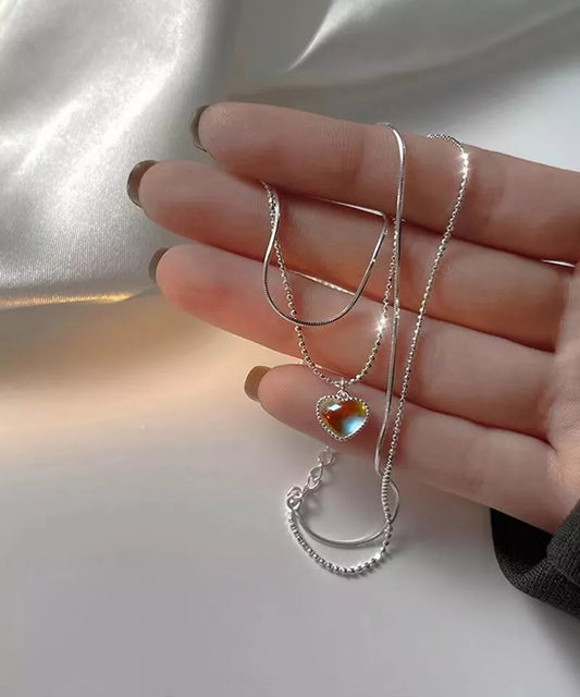 925 Silver Filled Heart Moonstone Pendant Chain Necklace Womens Jewellery Choker