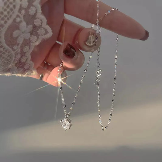 925 Silver Filled Round Crystal Pendant Chain Necklace Womens Jewellery Choker