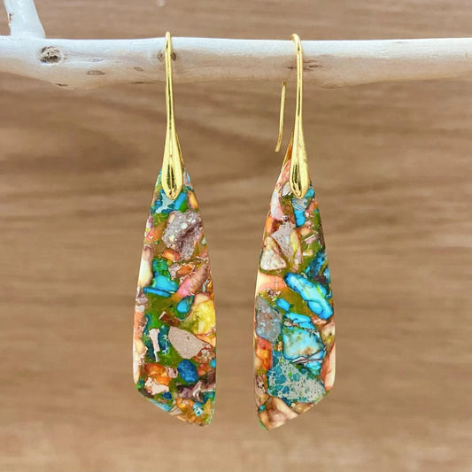 Floral Sea Sediment Jasper Women Healing Stone Dangle Drop Earrings Gift for her