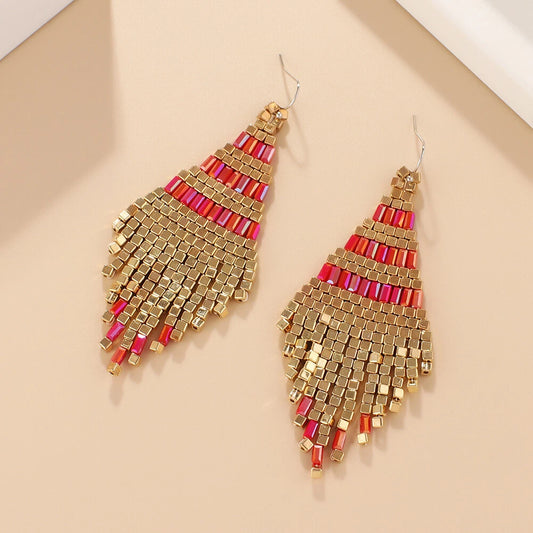 BOHO Seeds Beaded Earrings Fringe Tassel Bohemian Dangle Drop Handmade Jewelry