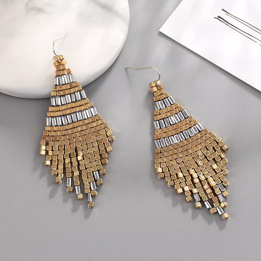 BOHO Seeds Beaded Earrings Fringe Tassel Bohemian Dangle Drop Handmade Jewelry