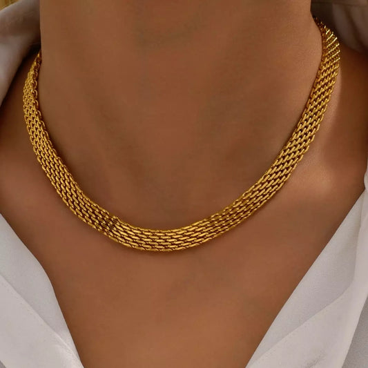 Women's Necklace Chunky 18K Gold Plated Stainless Steel Mesh Chain Fashion Jewel